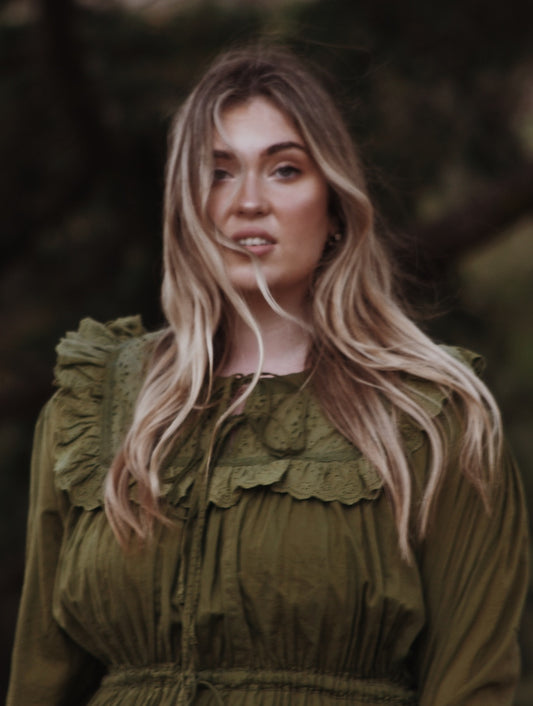 ABERDEEN MOSS GREEN COTTON LACE DRESS