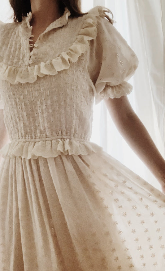 PRELOVED ESLEY DRESS ANTIQUE WHITE COTTON LACE XL