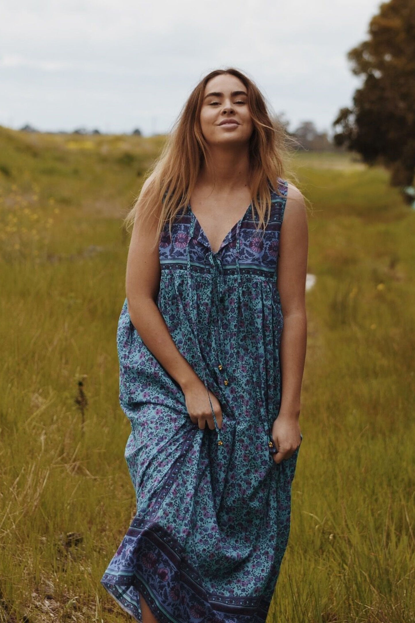 MALIN TURQUOISE FLORAL DRESS