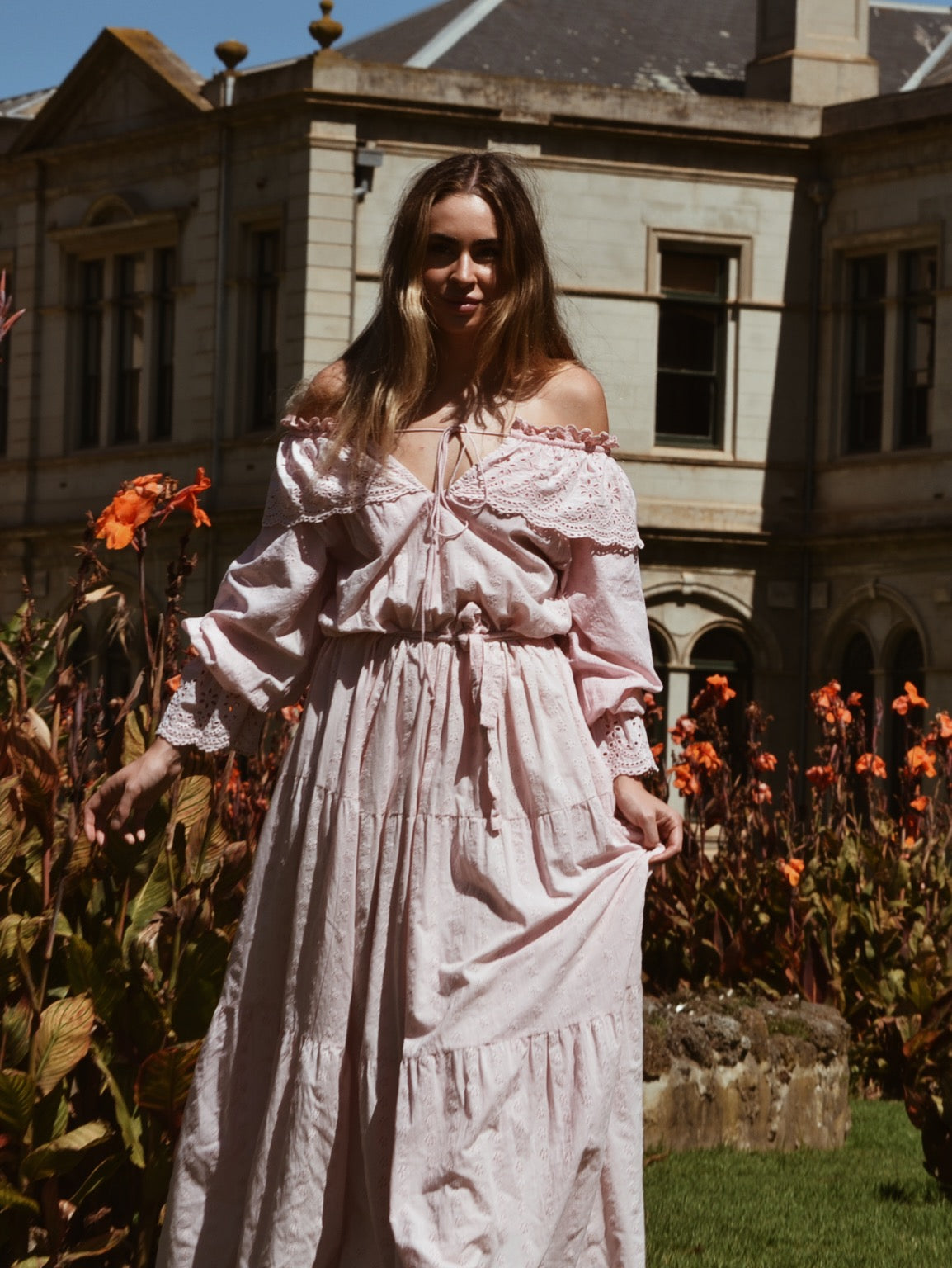 100% RECYCLED COTTON - MARIONETTE MAXI DRESS PASTEL PINK