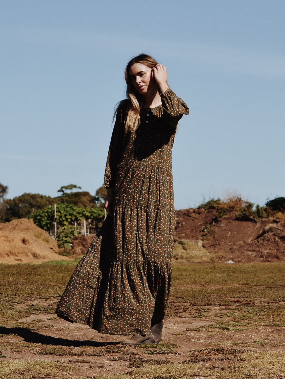 SECOND - PRU MAXI DRESS GREEN GARDEN FLORAL