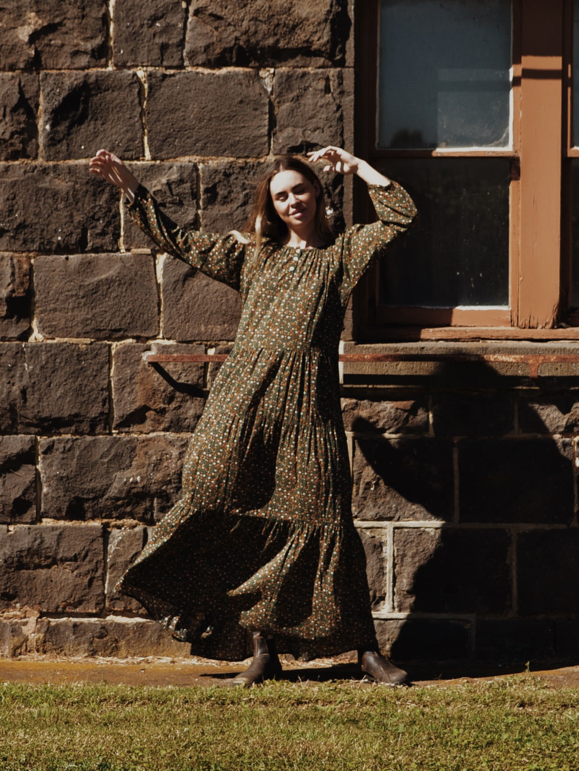 SECOND - PRU MAXI DRESS GREEN GARDEN FLORAL