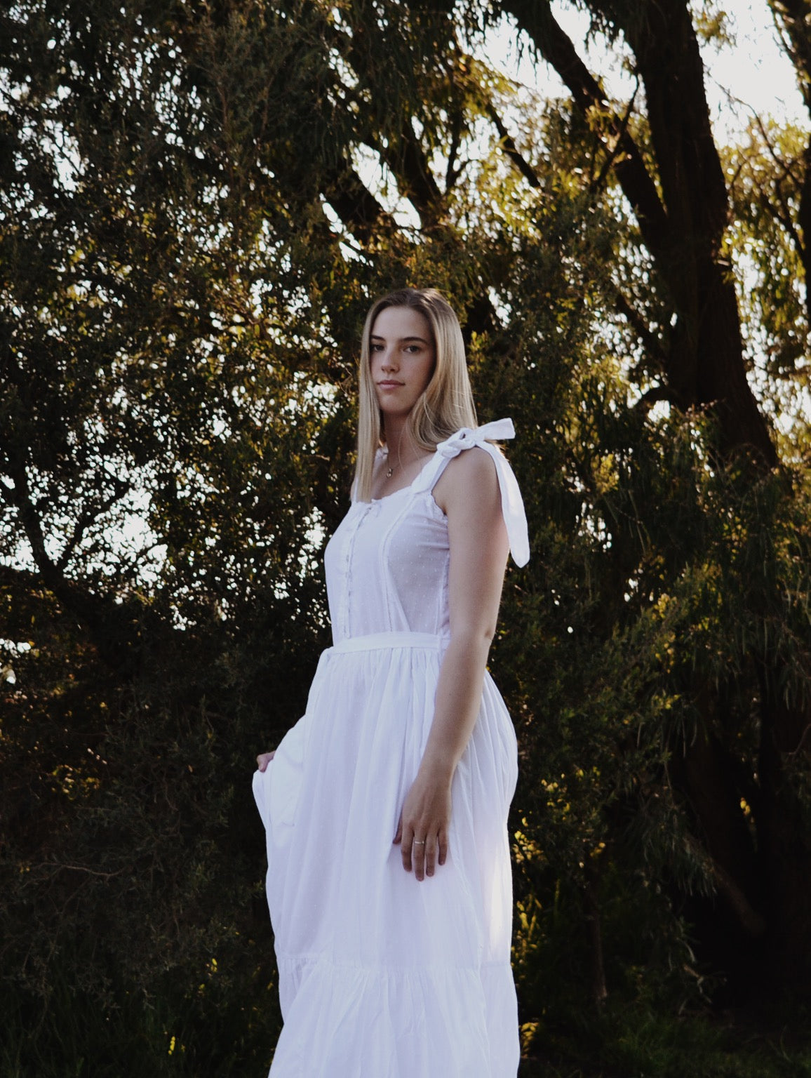 100% RECYCLED COTTON - ADELINE MAXI DRESS WHITE