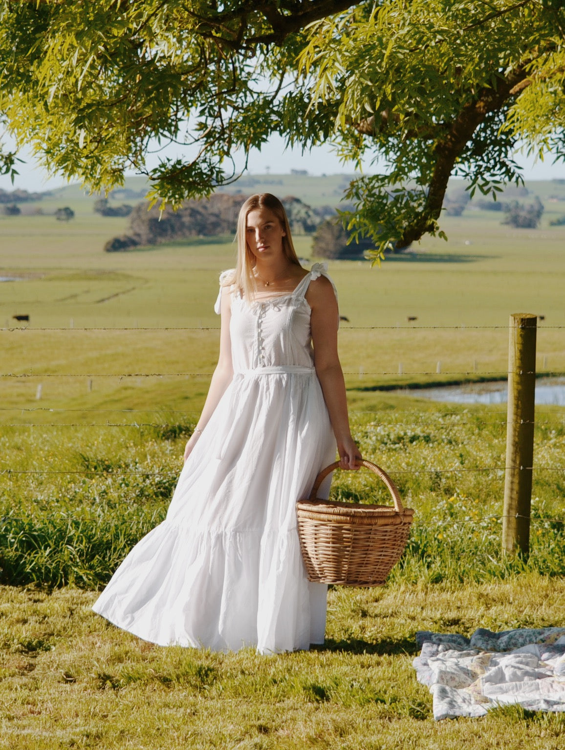 100% RECYCLED COTTON - ADELINE MAXI DRESS WHITE