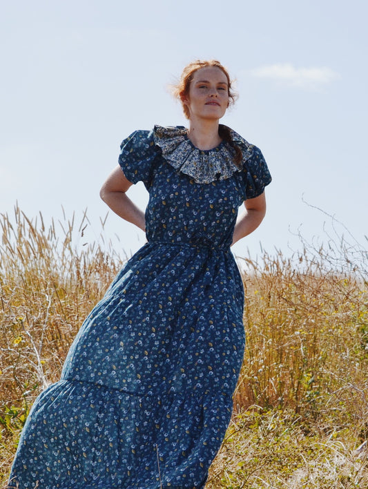 100% RECYCLED COTTON - PIERROT MAXI DRESS BLUE FLORAL