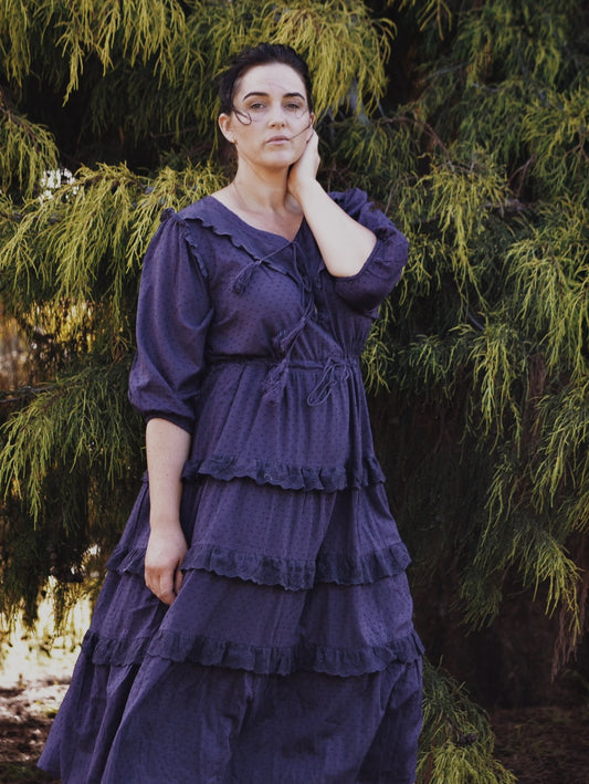 100% RECYCLED COTTON - LITTÉRAIRE INDIGO COTTON LACE DRESS