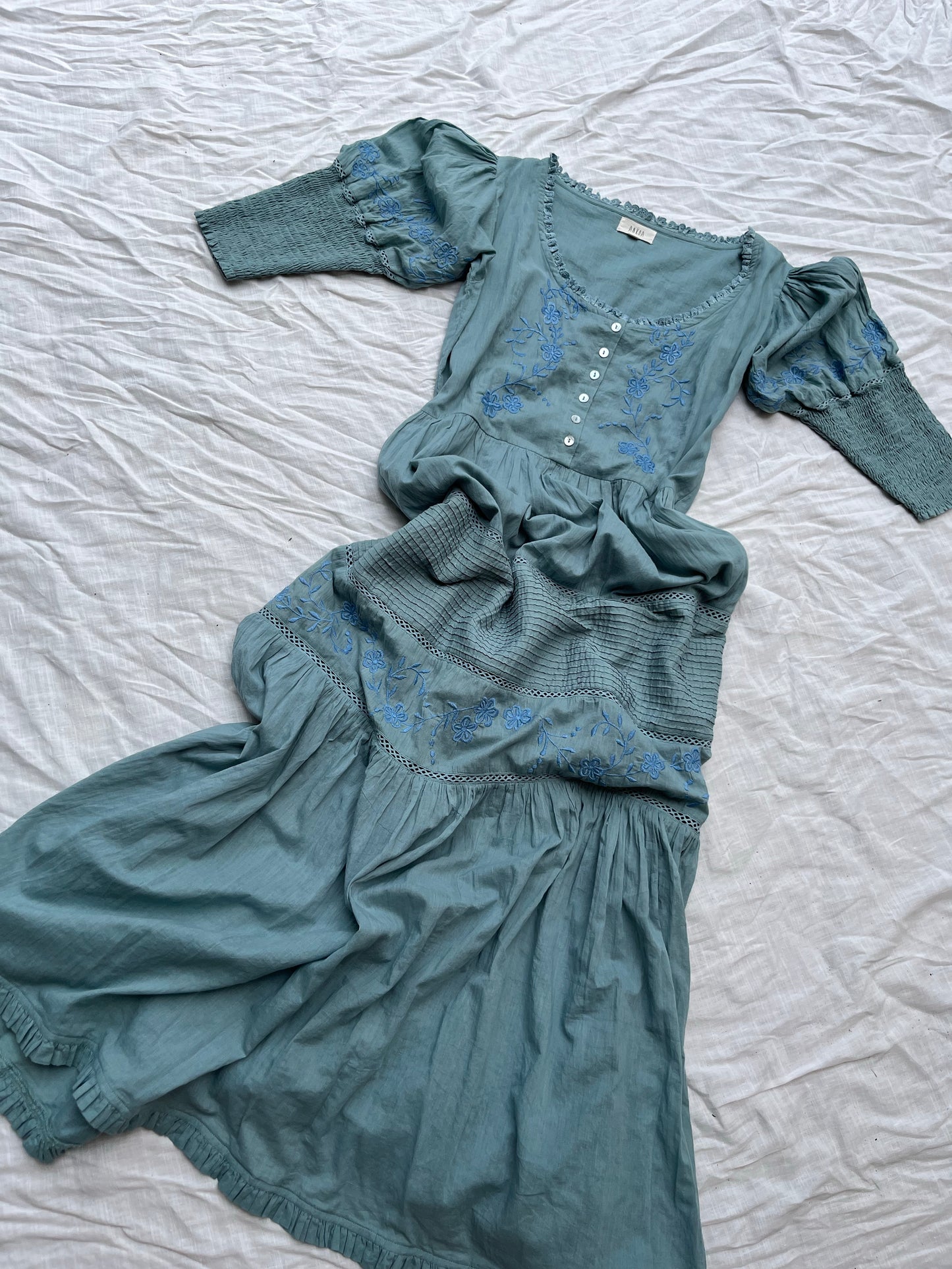 PRELOVED AUGUSTINE MAXI DRESS DUSTY TEAL XS NO BELT