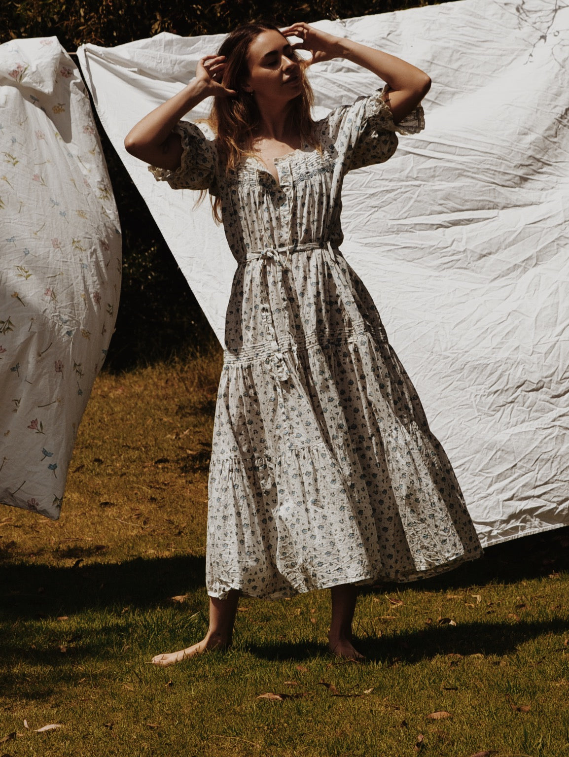 billowy maxi dress Silk Billowy Sleeve Midi Dress