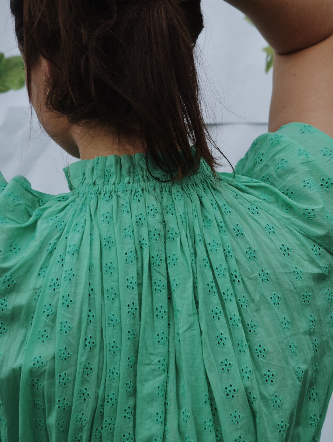 PRELOVED - 100% RECYCLED COTTON - ISABEL DRESS JADE GREEN COTTON LACE - L
