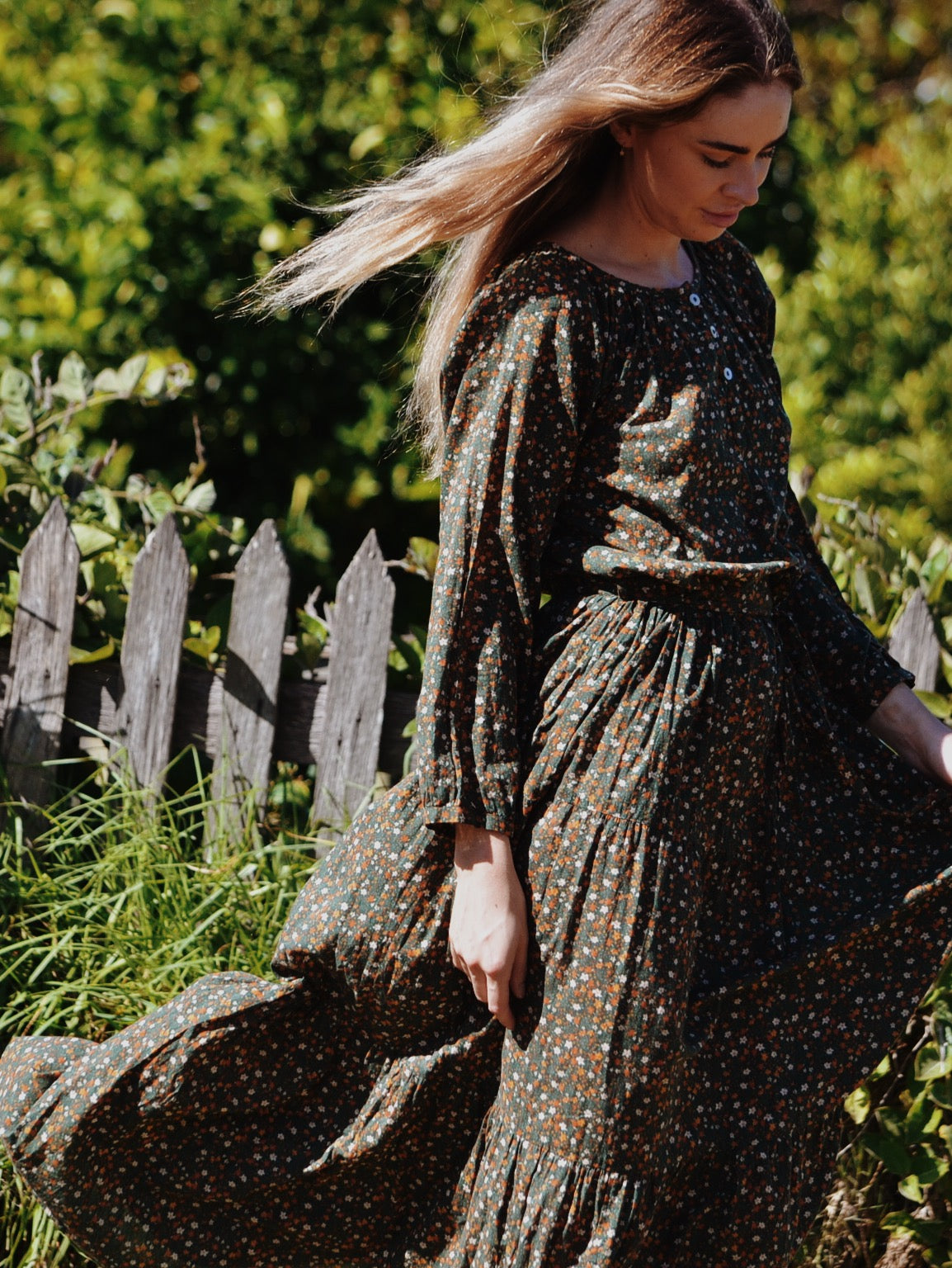 SECOND - PRU MAXI DRESS GREEN GARDEN FLORAL