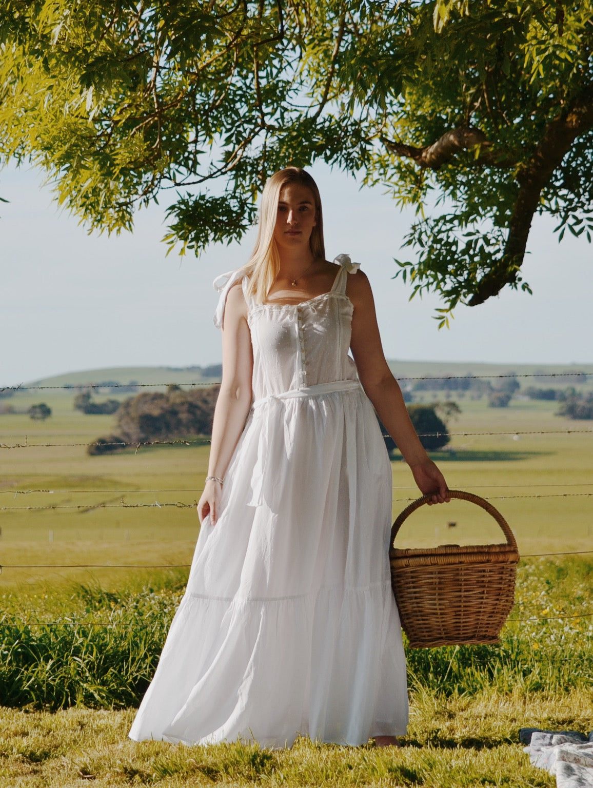 100% RECYCLED COTTON - ADELINE MAXI DRESS WHITE