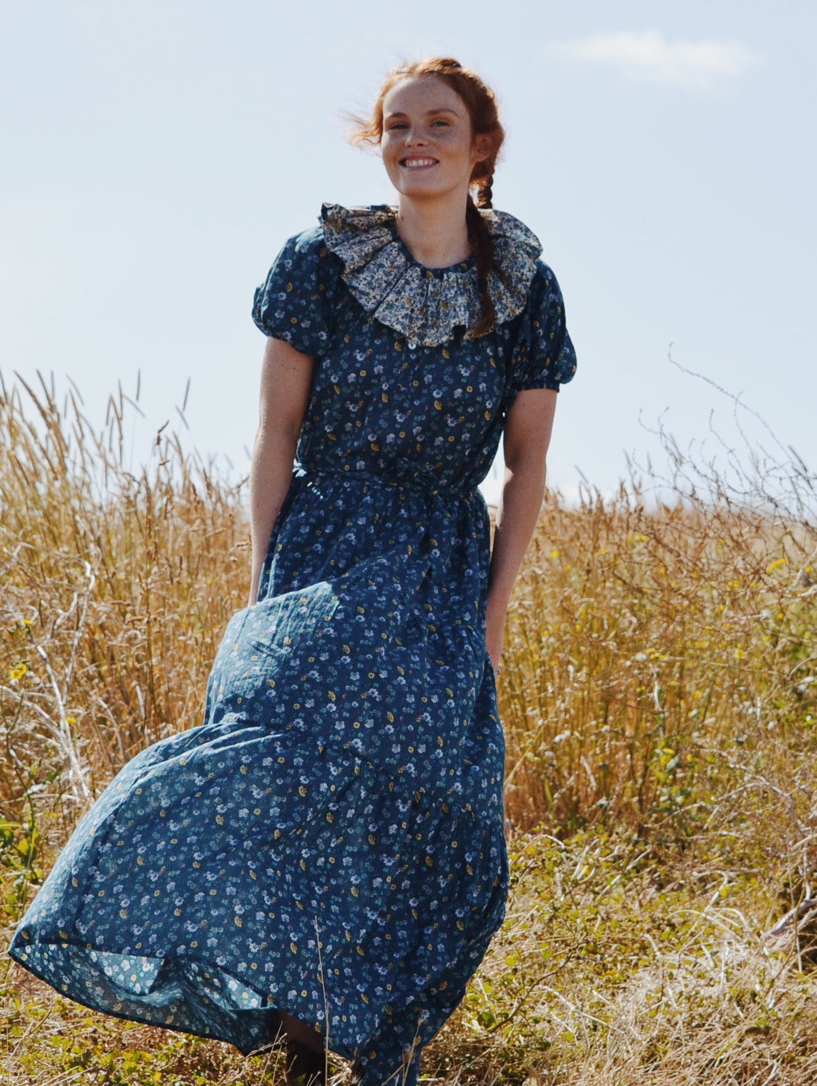 100% RECYCLED COTTON - PIERROT MAXI DRESS BLUE FLORAL