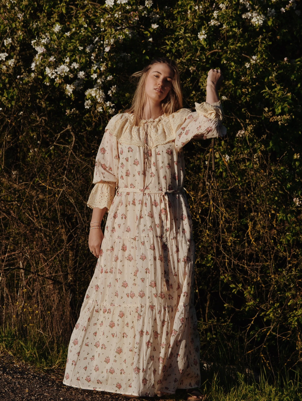 100% RECYCLED COTTON - MARIONETTE MAXI DRESS PINK ROSE - NO BELT