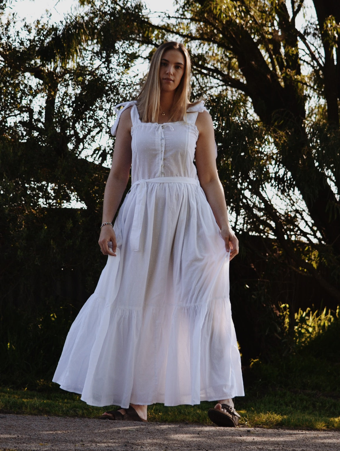 100% RECYCLED COTTON - ADELINE MAXI DRESS WHITE