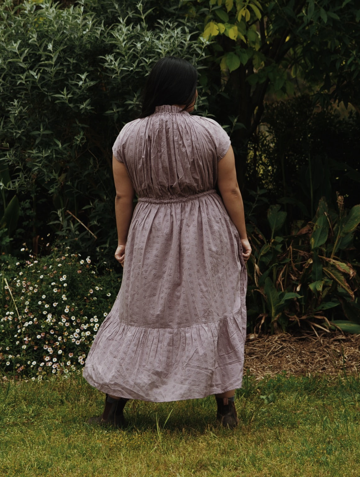 100% RECYCLED COTTON - ISABEL DRESS DUSTY LAVENDER COTTON LACE