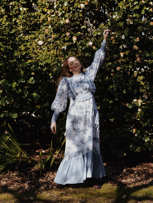 PRELOVED - 100% RECYCLED COTTON - CLARA DRESS TOILE BLUE ROSE