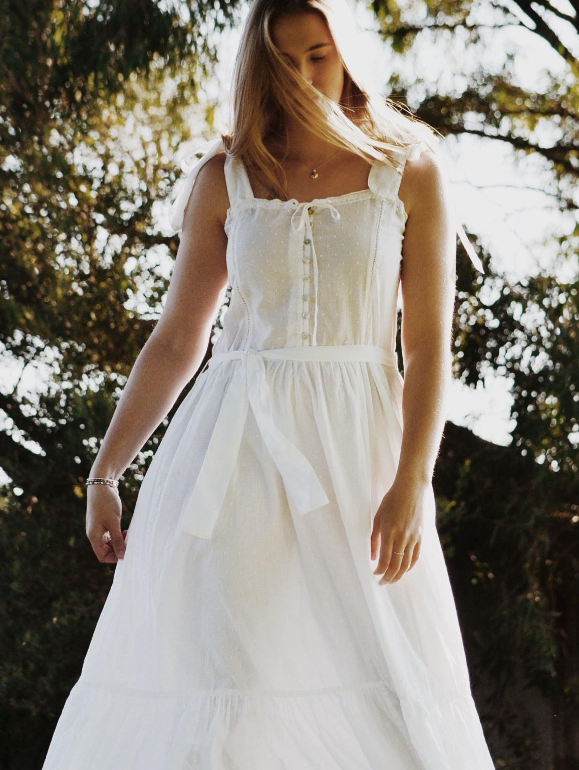 100% RECYCLED COTTON - ADELINE MAXI DRESS WHITE