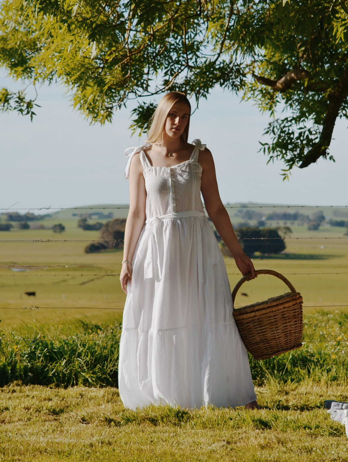 100% RECYCLED COTTON - ADELINE MAXI DRESS WHITE