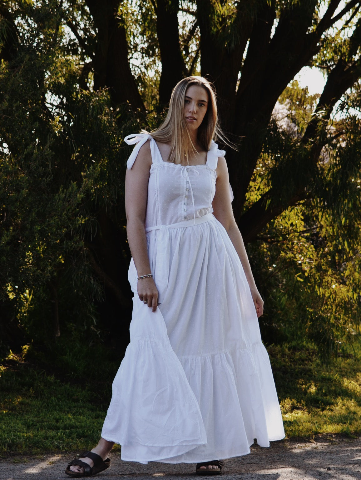 100% RECYCLED COTTON - ADELINE MAXI DRESS WHITE