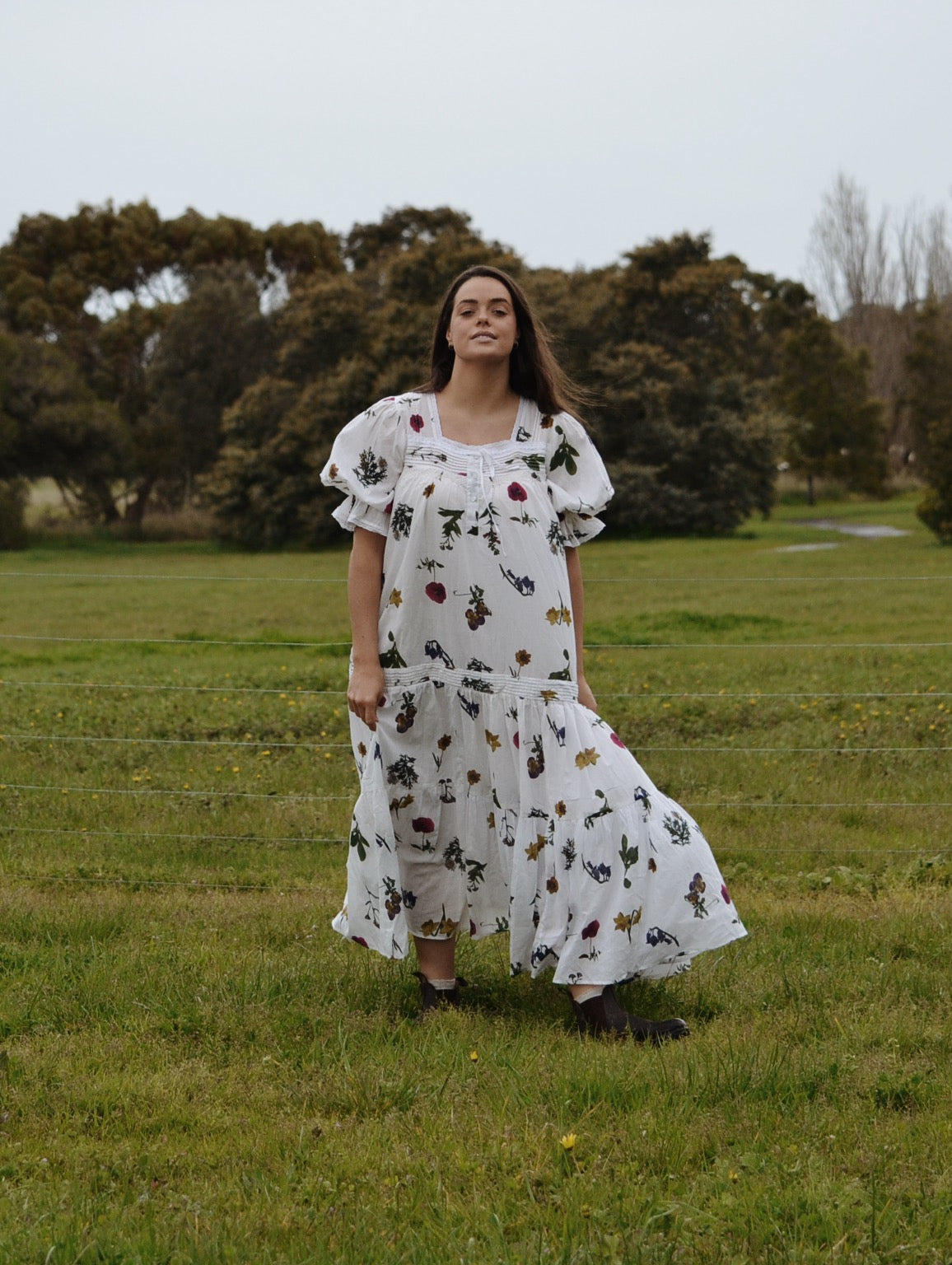 PRELOVED - 100% RECYCLED COTTON - MORNING SONG HAND SMOCKED TIERED DRESS - GARDEN BOTANIC XL