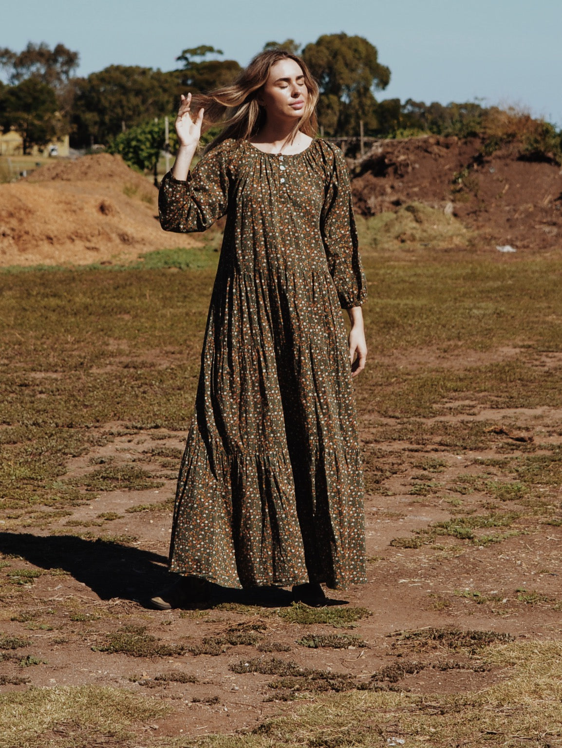 SECOND - PRU MAXI DRESS GREEN GARDEN FLORAL