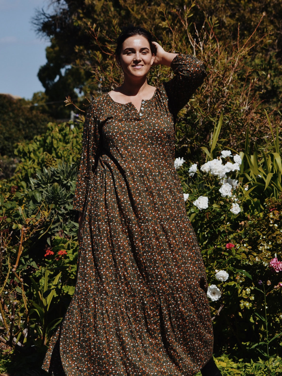 SECOND - PRU MAXI DRESS GREEN GARDEN FLORAL