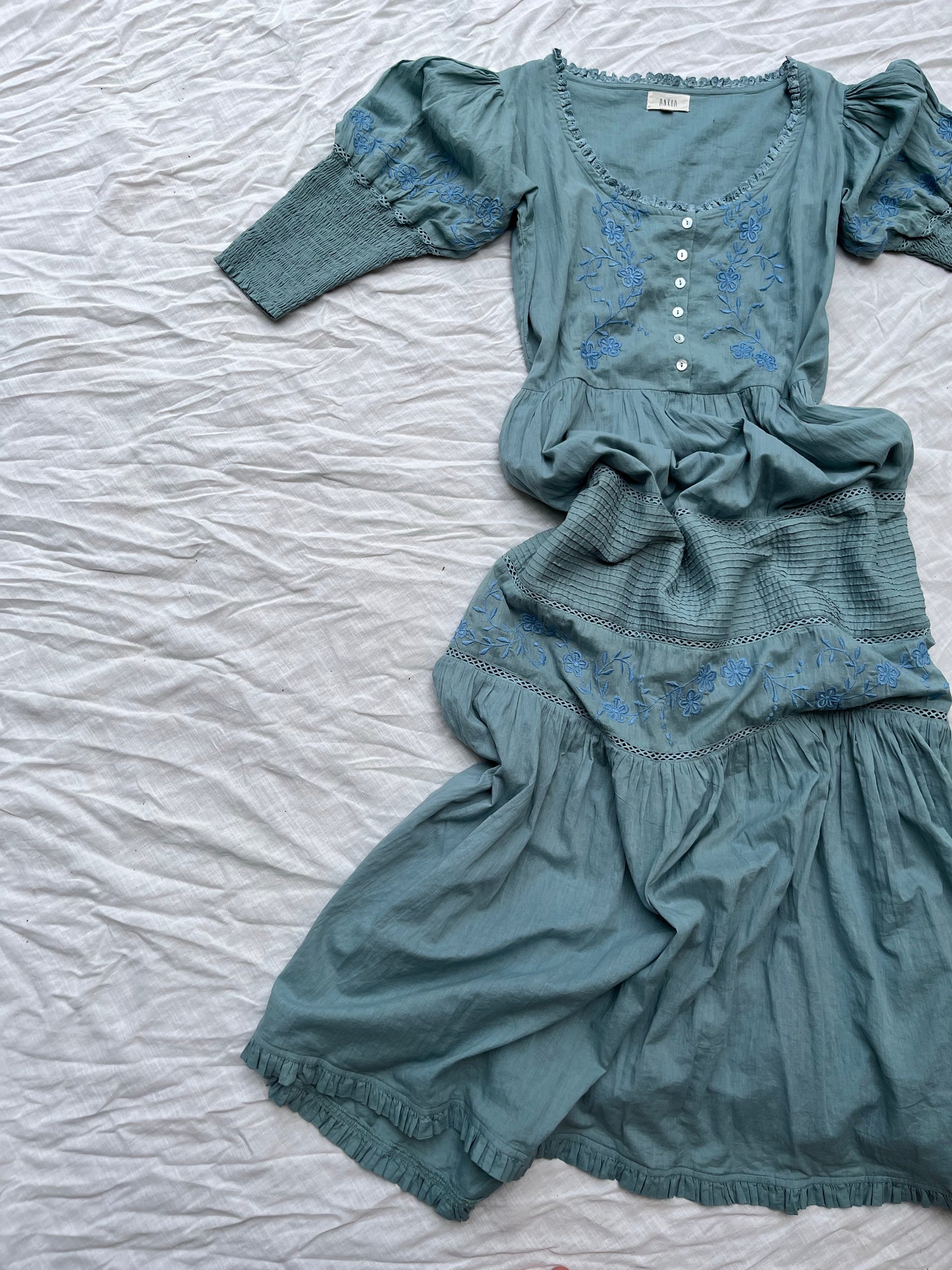 PRELOVED AUGUSTINE MAXI DRESS DUSTY TEAL XS NO BELT