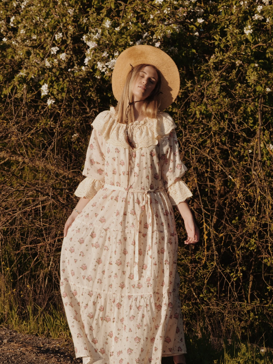100% RECYCLED COTTON - MARIONETTE MAXI DRESS PINK ROSE - NO BELT