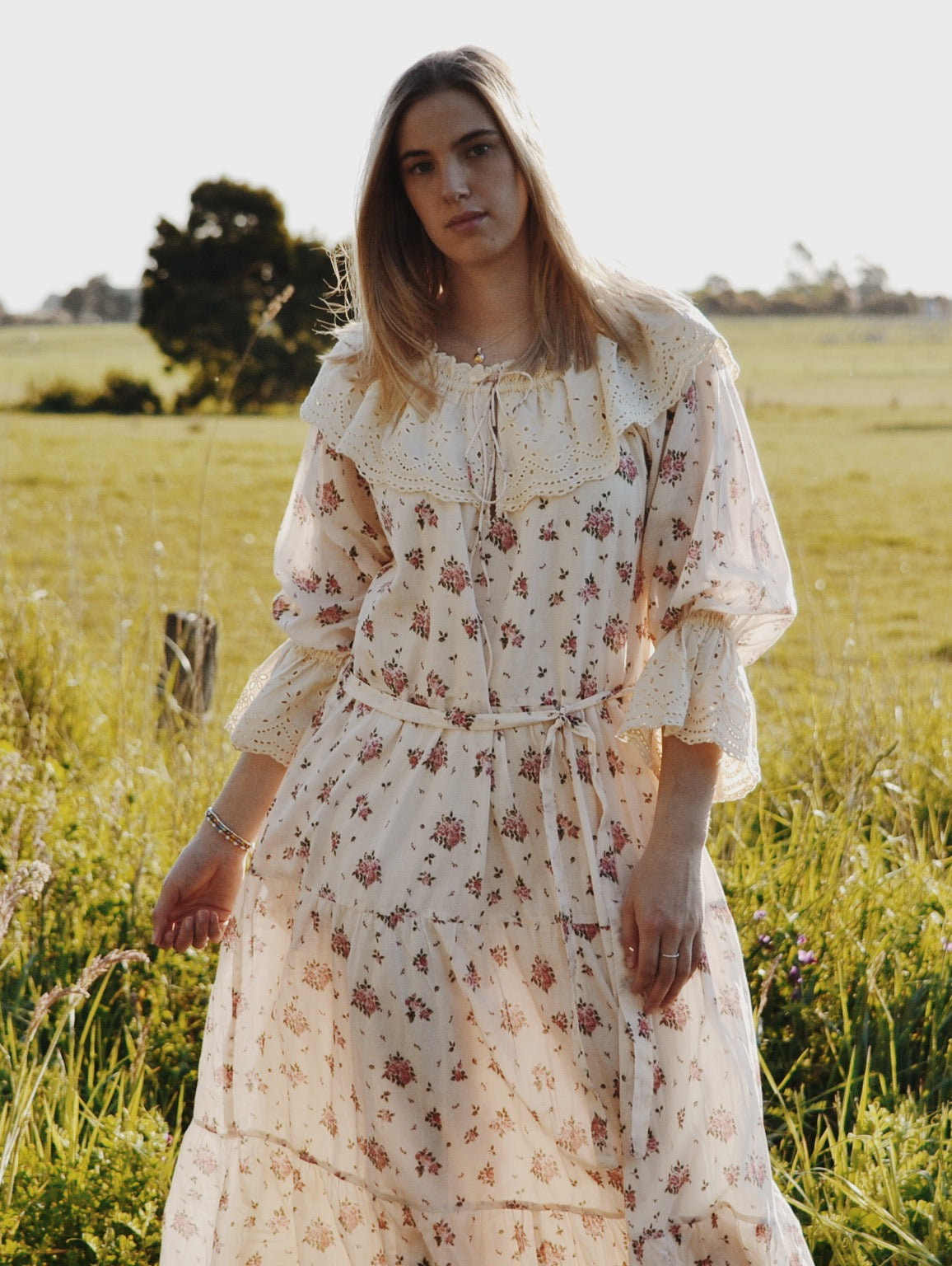 100% RECYCLED COTTON - MARIONETTE MAXI DRESS PINK ROSE - NO BELT