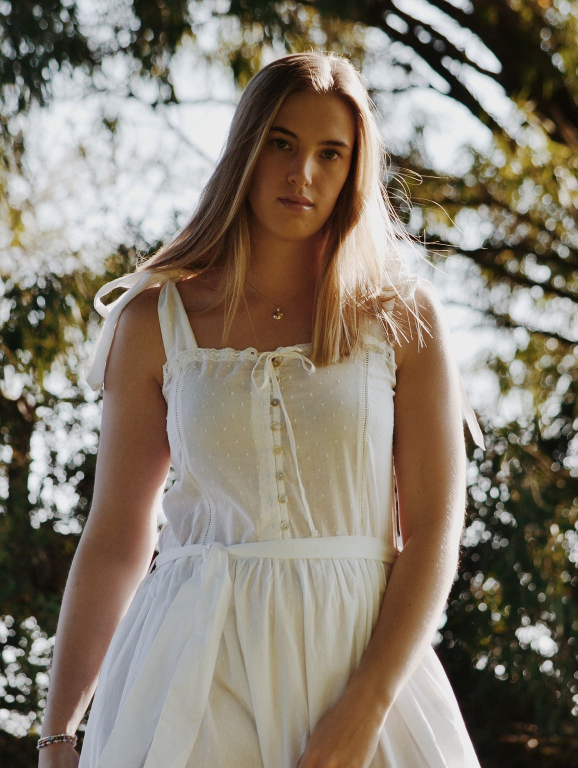 100% RECYCLED COTTON - ADELINE MAXI DRESS WHITE