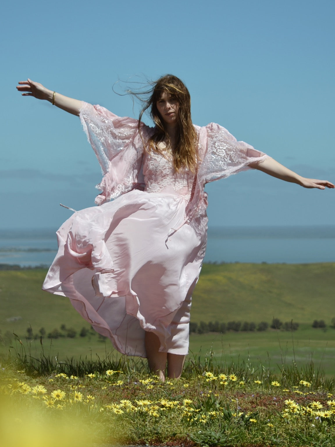 AURORA SILK & LACE DRESS - PASTEL PINK