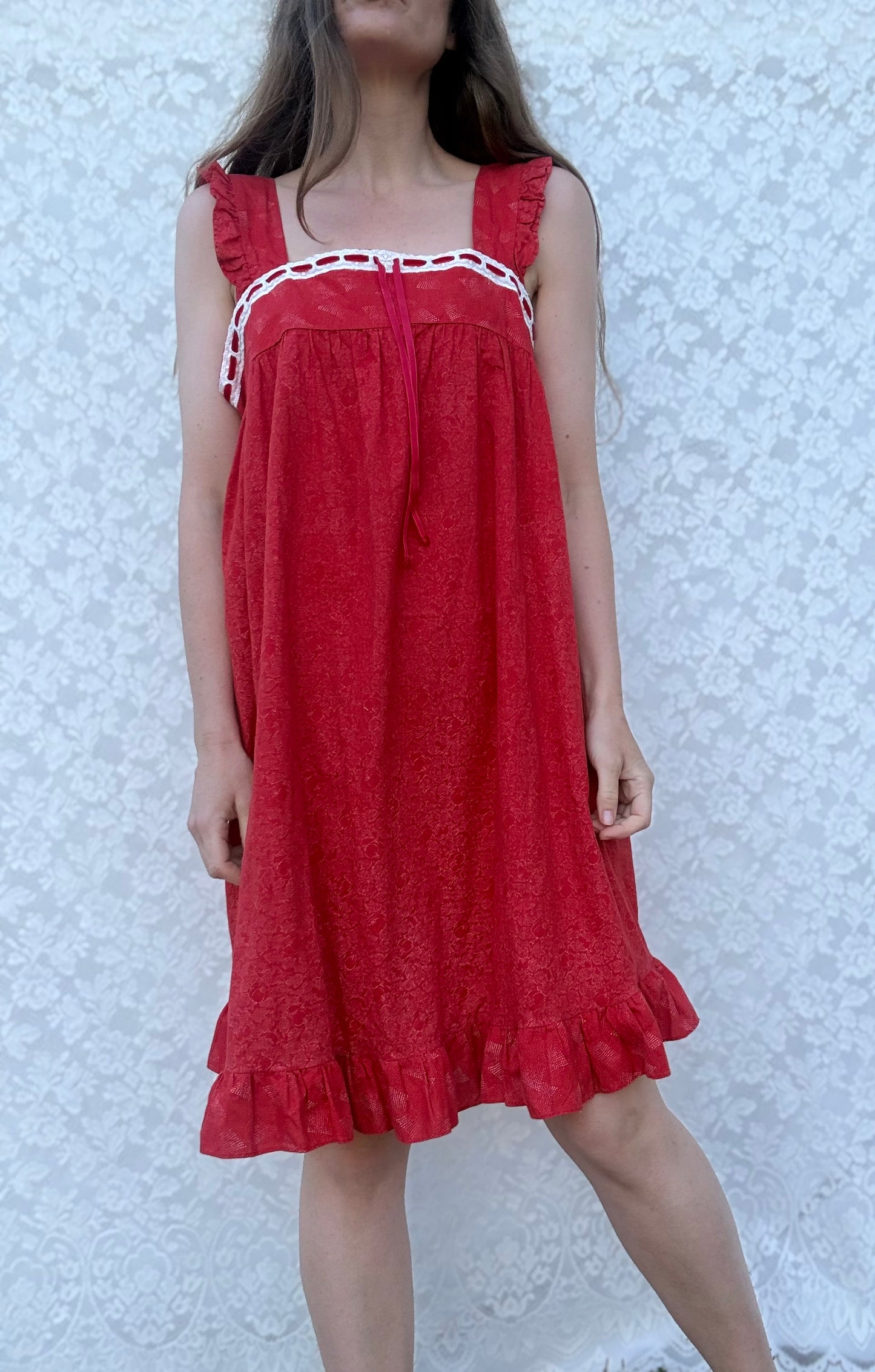 REWORKED - RED COTTON DAY DRESS 10-12