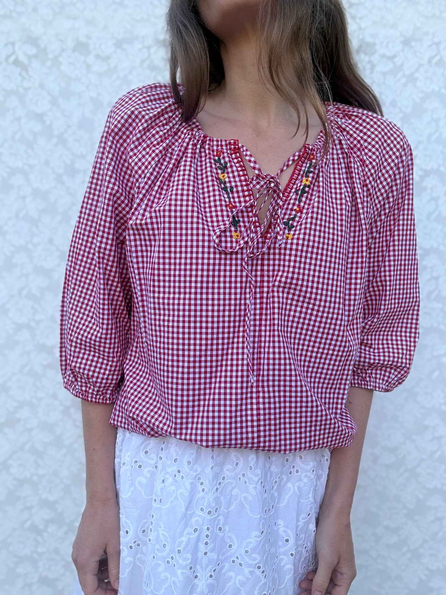 ANYA SMOCK BLOUSE RED GINGHAM