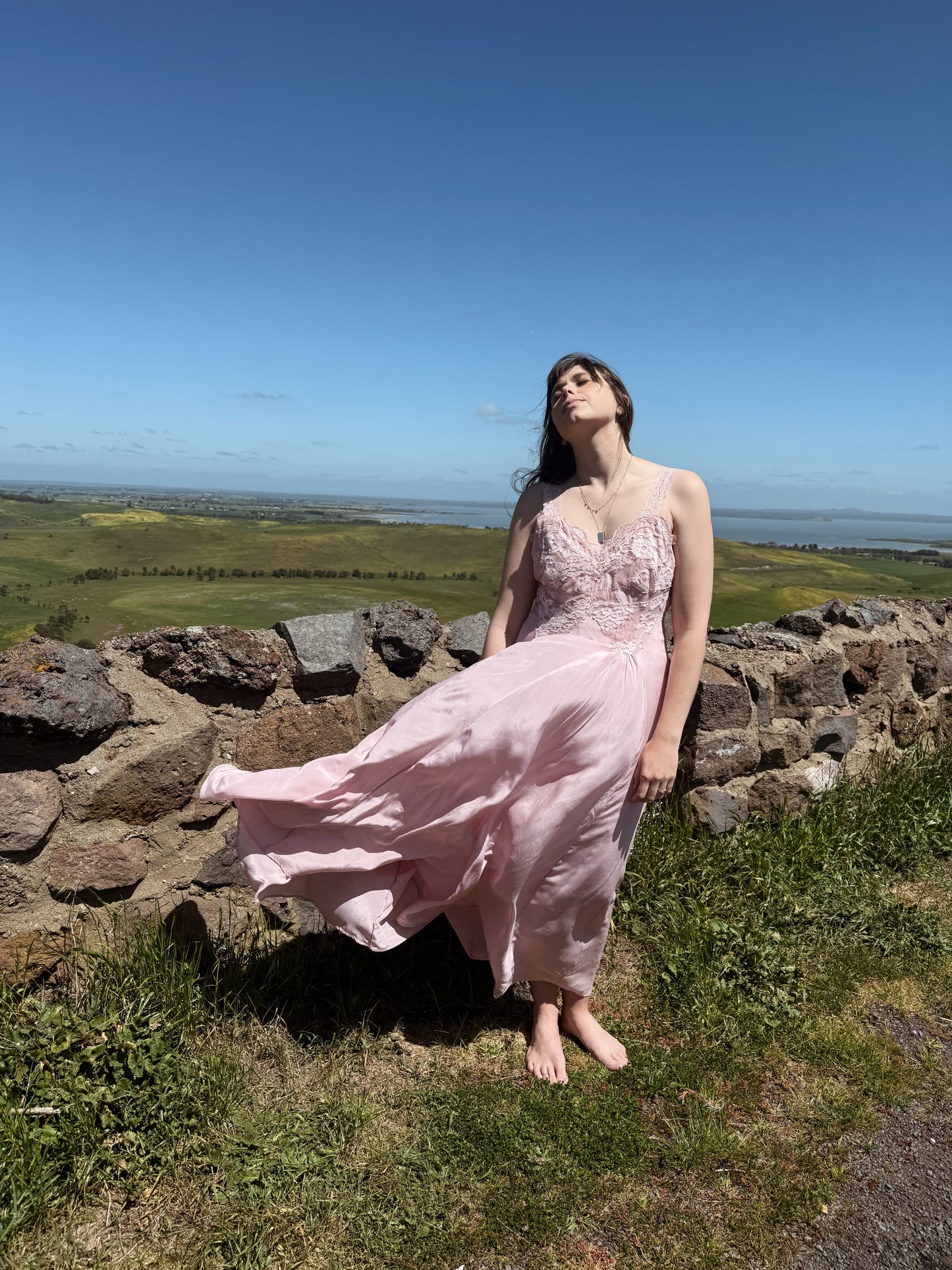 AURORA SILK & LACE DRESS - PASTEL PINK