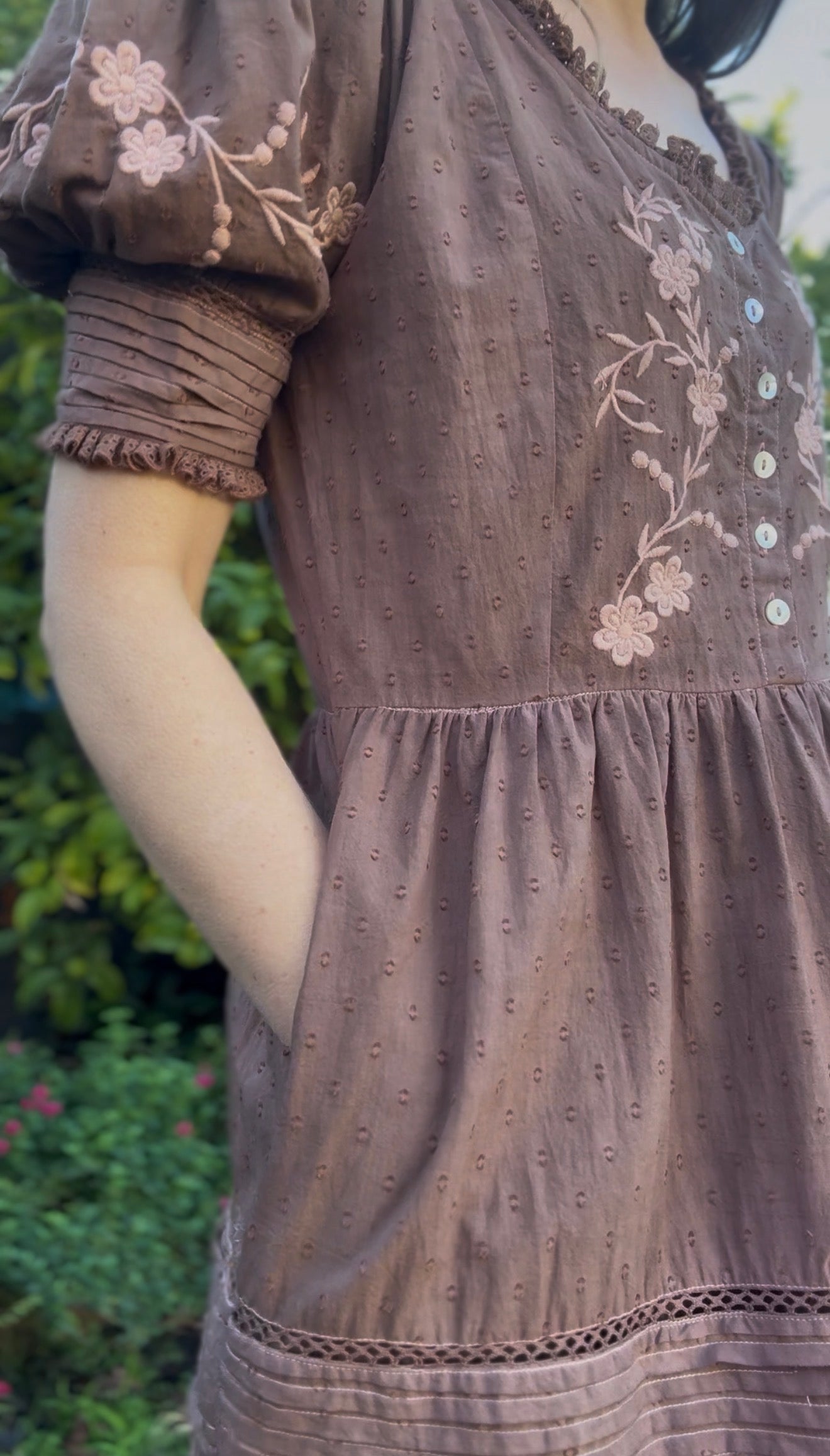 100% RECYCLED COTTON - FAUSTINE DRESS PASTEL WASHED BROWN