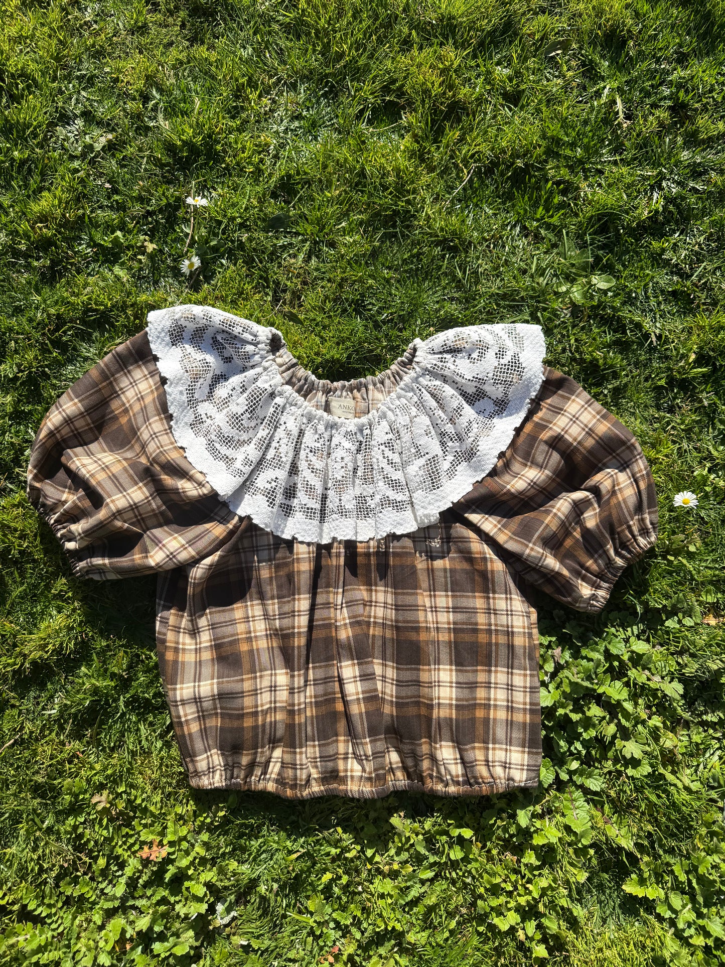 ONE OF A KIND SMOCK BLOUSE BROWN PLAID - S