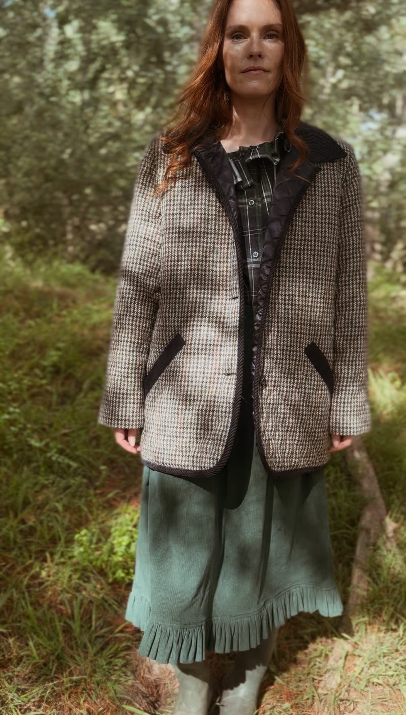 VINTAGE MIMS QUILTED WOOL HOUNDSTOOTH JACKET M