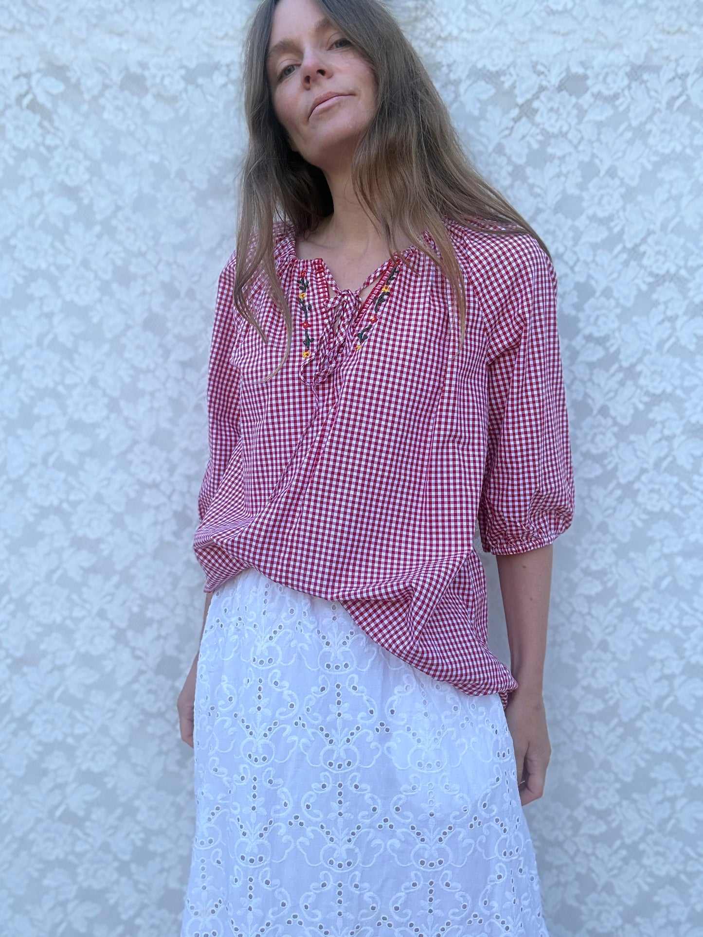 ANYA SMOCK BLOUSE RED GINGHAM