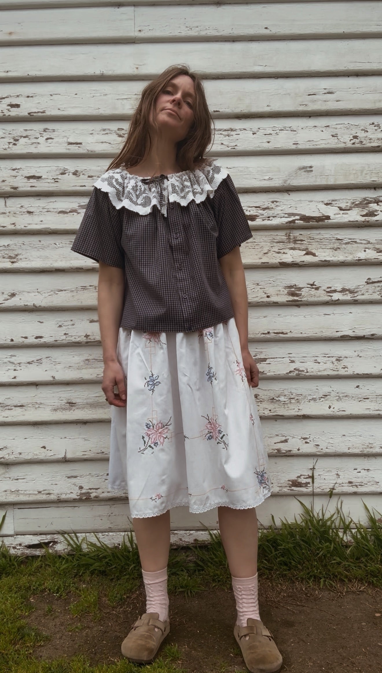 ONE OF A KIND SKIRT PINK AND BLUE EMBROIDERY XL-XXL