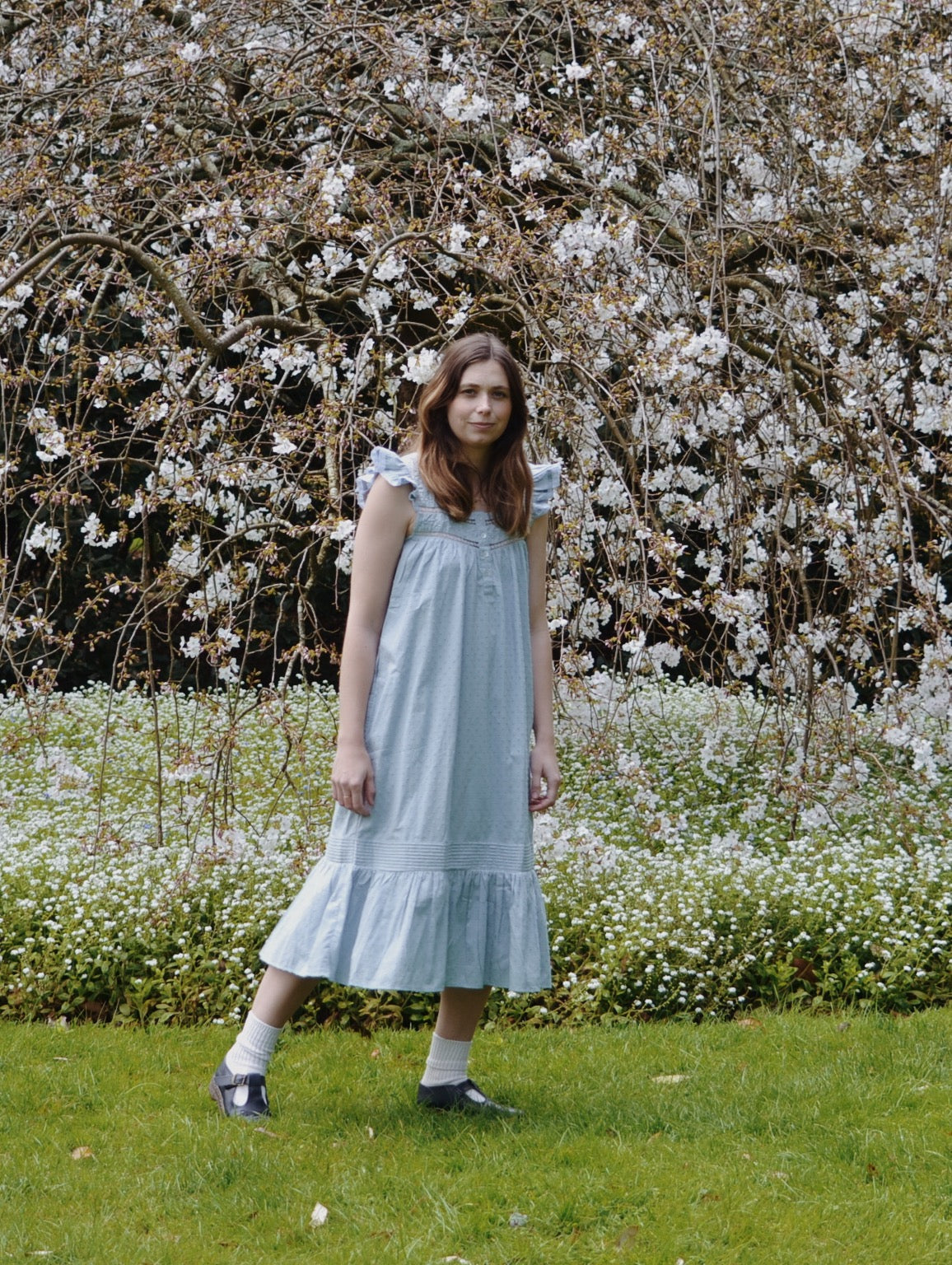 100% RECYCLED COTTON - ALICE DRESS -  PASTEL BLUE