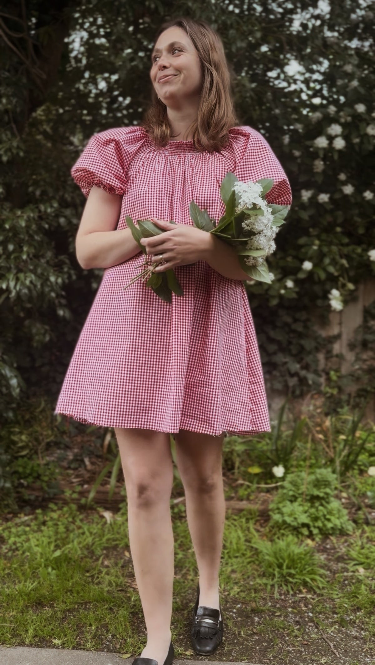 ANYA SMOCK DRESS RED GINGHAM COTTON