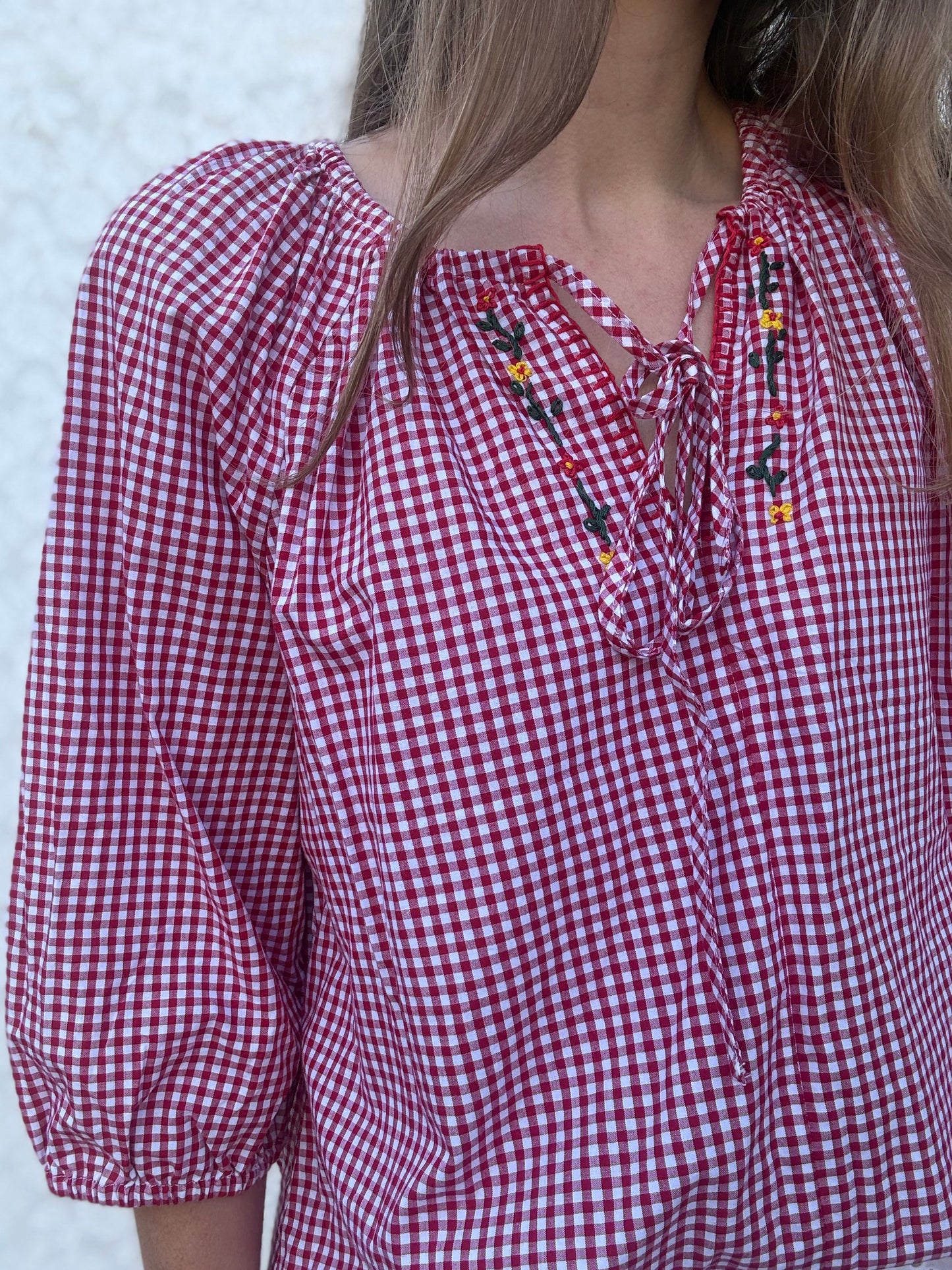 ANYA SMOCK BLOUSE RED GINGHAM