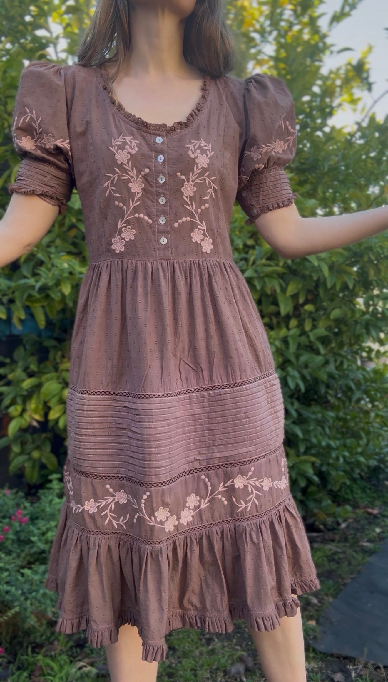 100% RECYCLED COTTON - FAUSTINE DRESS PASTEL WASHED BROWN