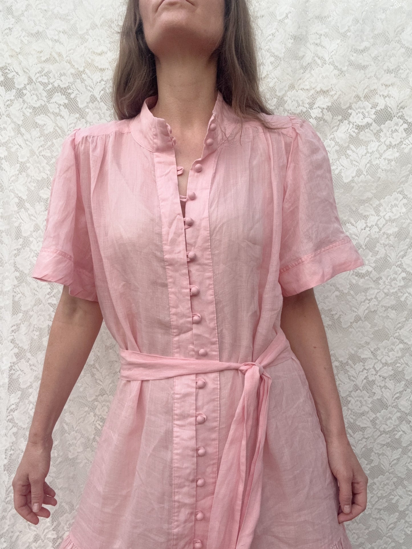 VINTAGE PINK COTTON LINEN DRESS XS-M