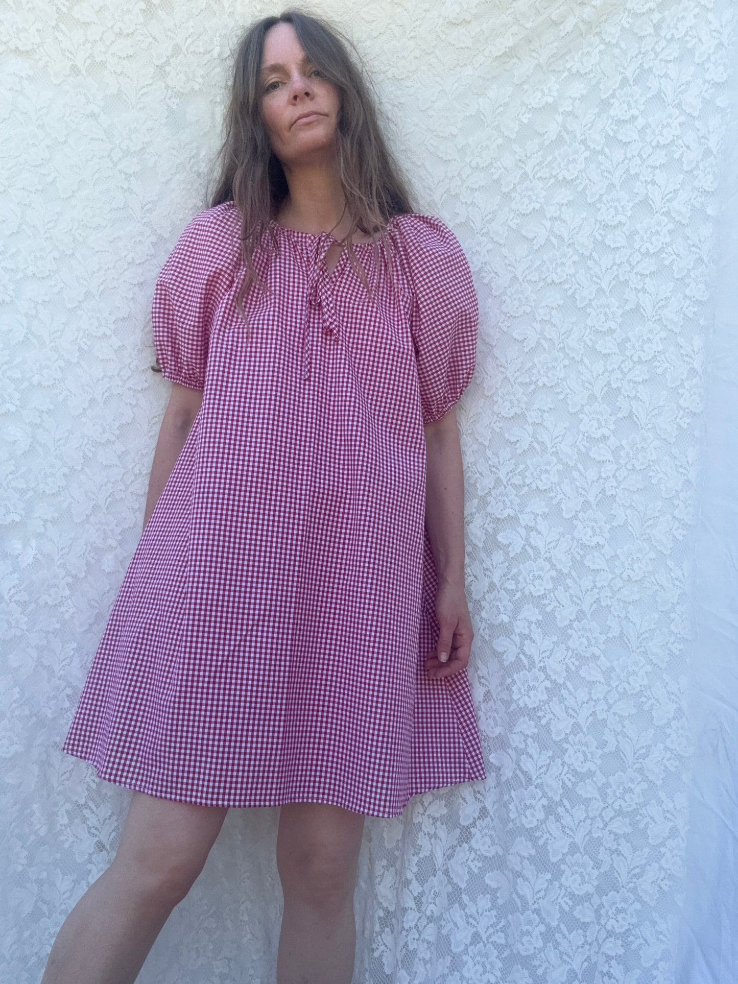 POPPY SMOCK DRESS RED GINGHAM COTTON