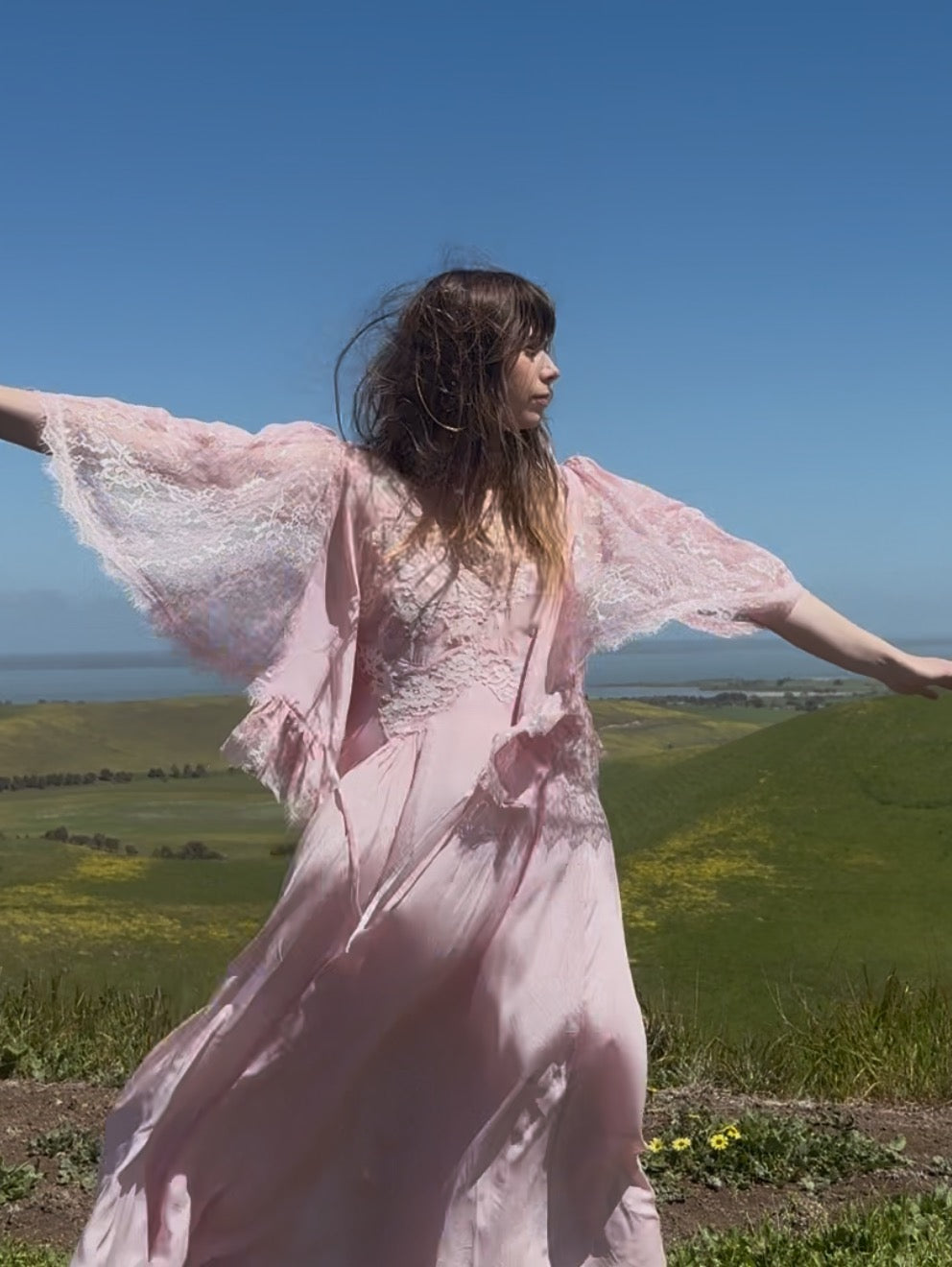 AURORA SILK & LACE DRESS - PASTEL PINK