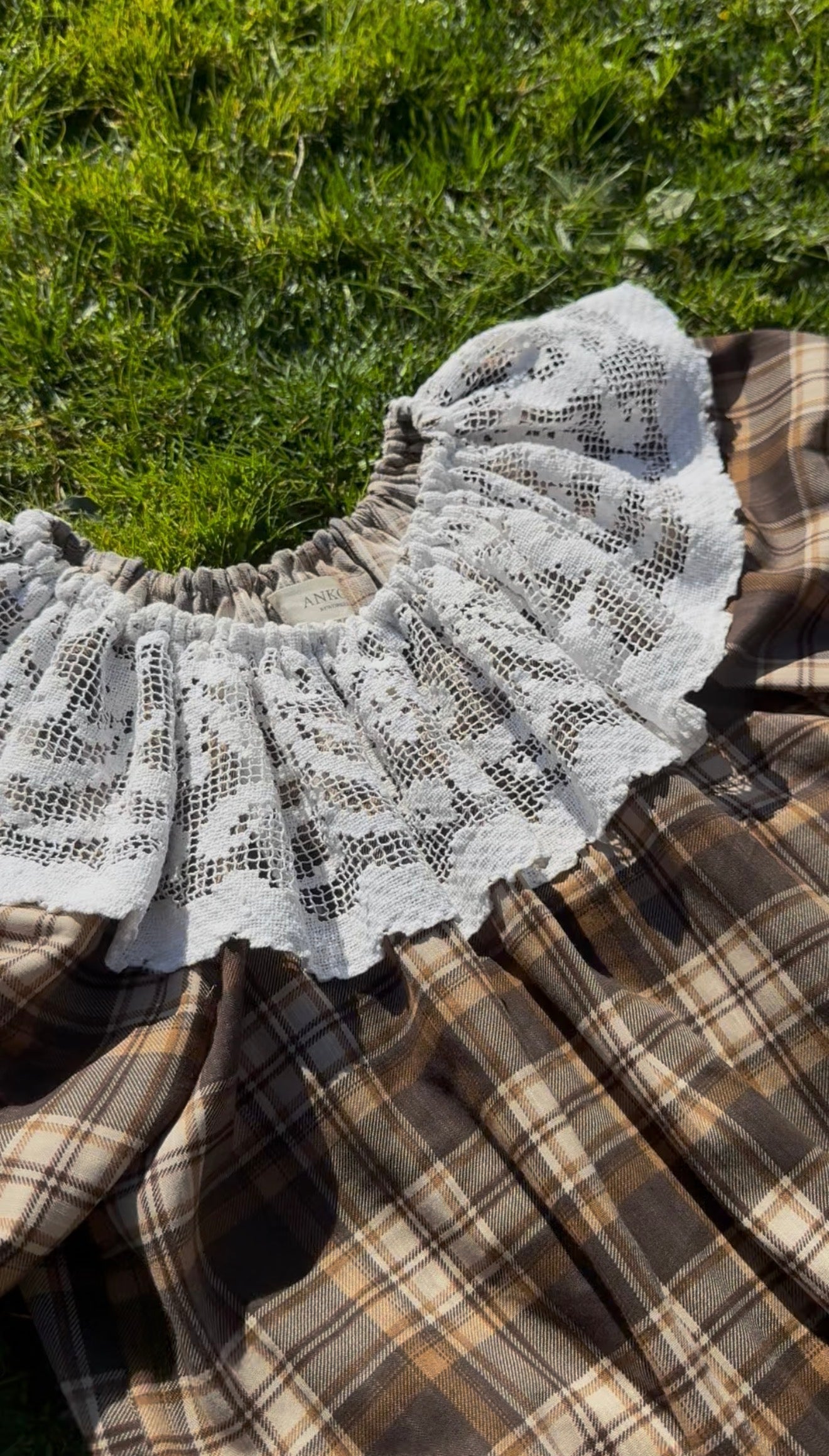 ONE OF A KIND SMOCK BLOUSE BROWN PLAID - S