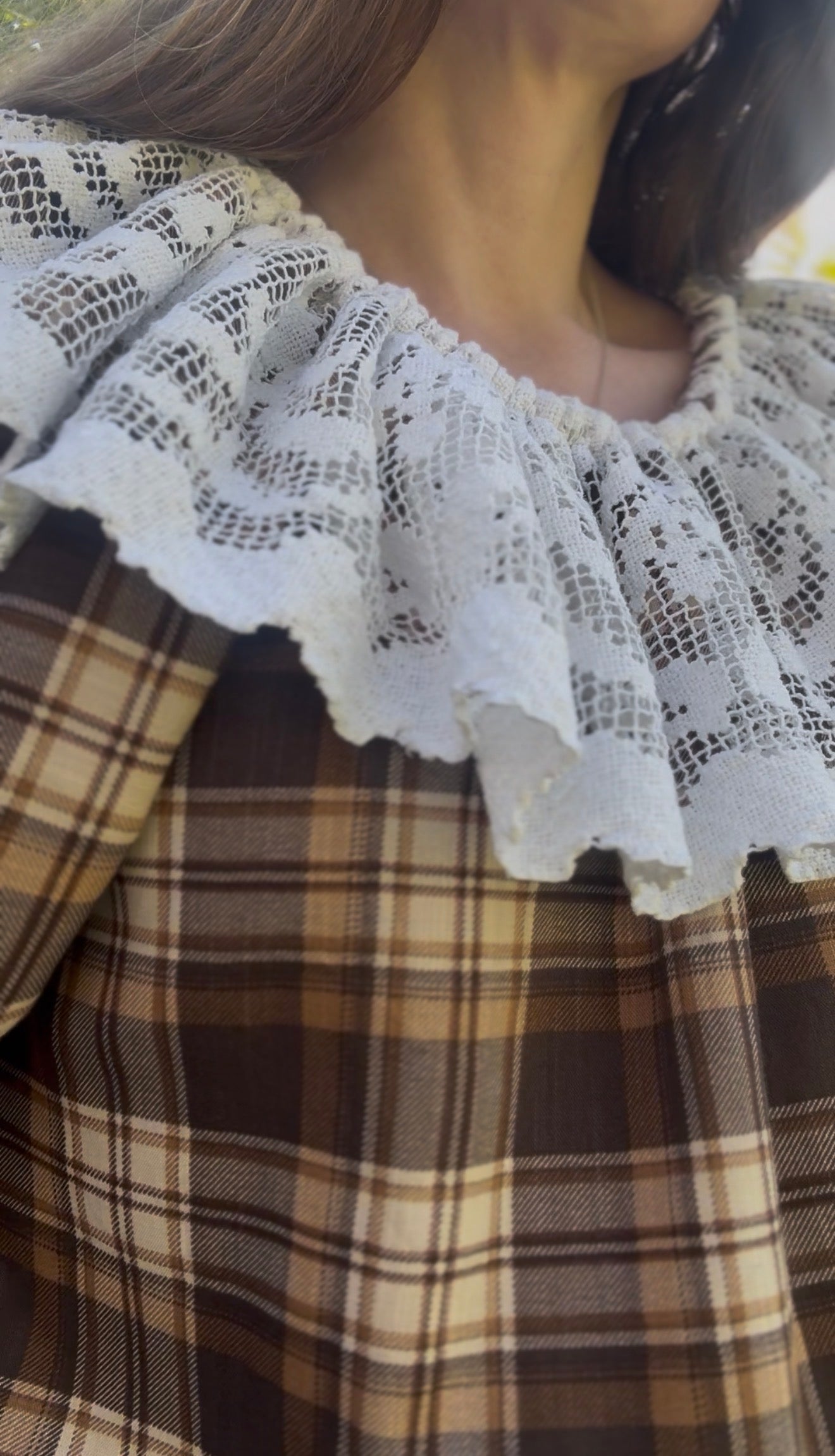 ONE OF A KIND SMOCK BLOUSE BROWN PLAID - S