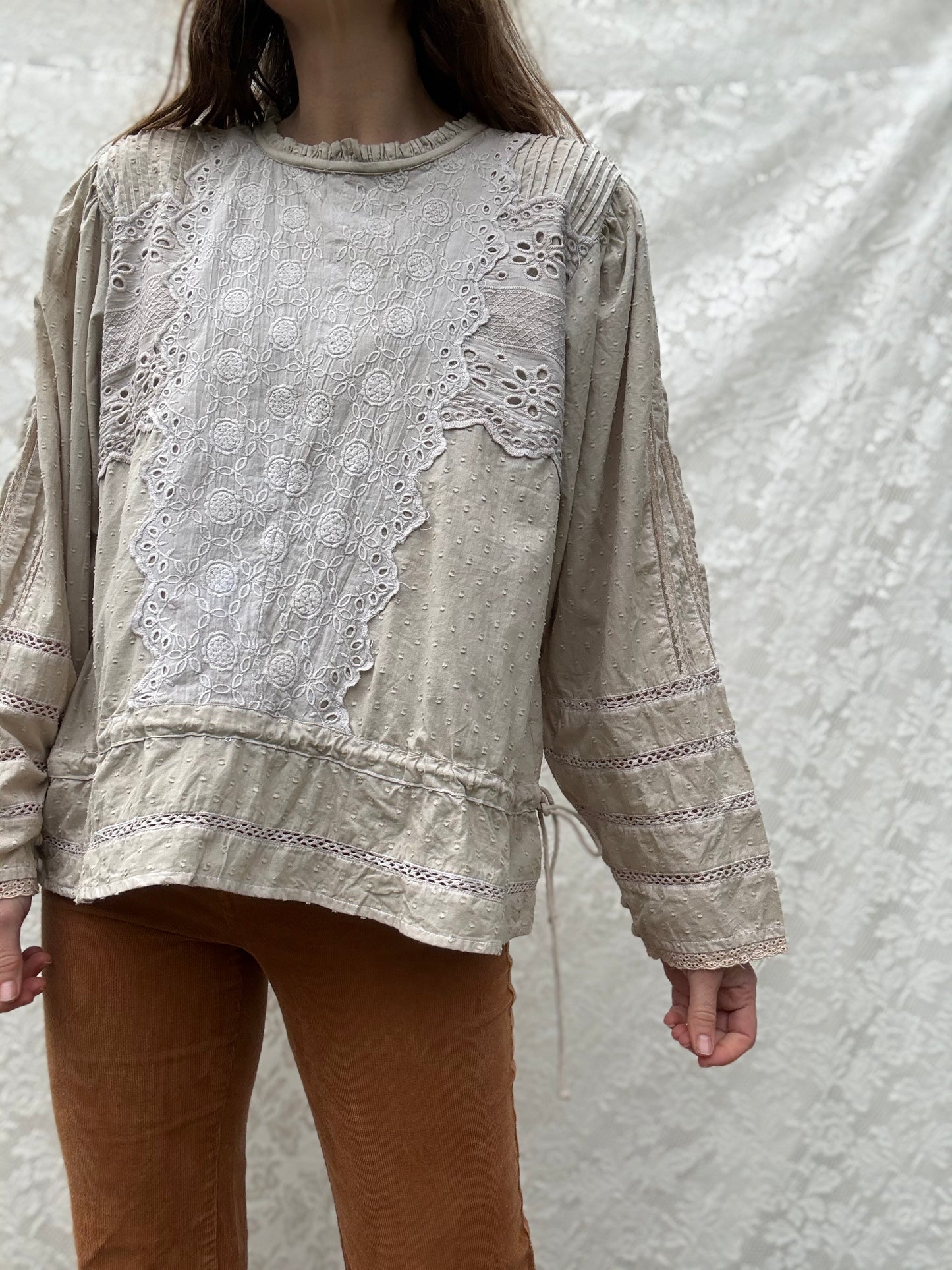 PRELOVED SAINSBURY COTTON LACE BLOUSE WASHED GREY XXL