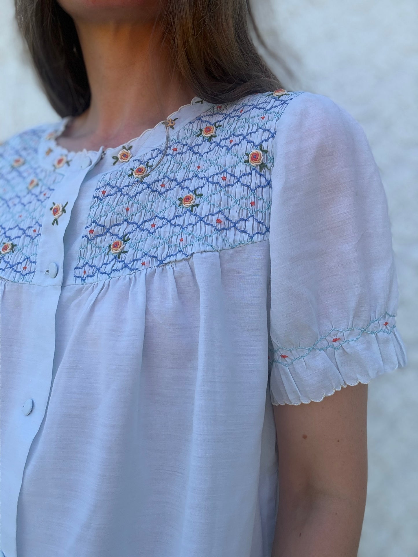 REWORKED - LIGHT BLUE SMOCK DETAILED BLOUSE 8-12